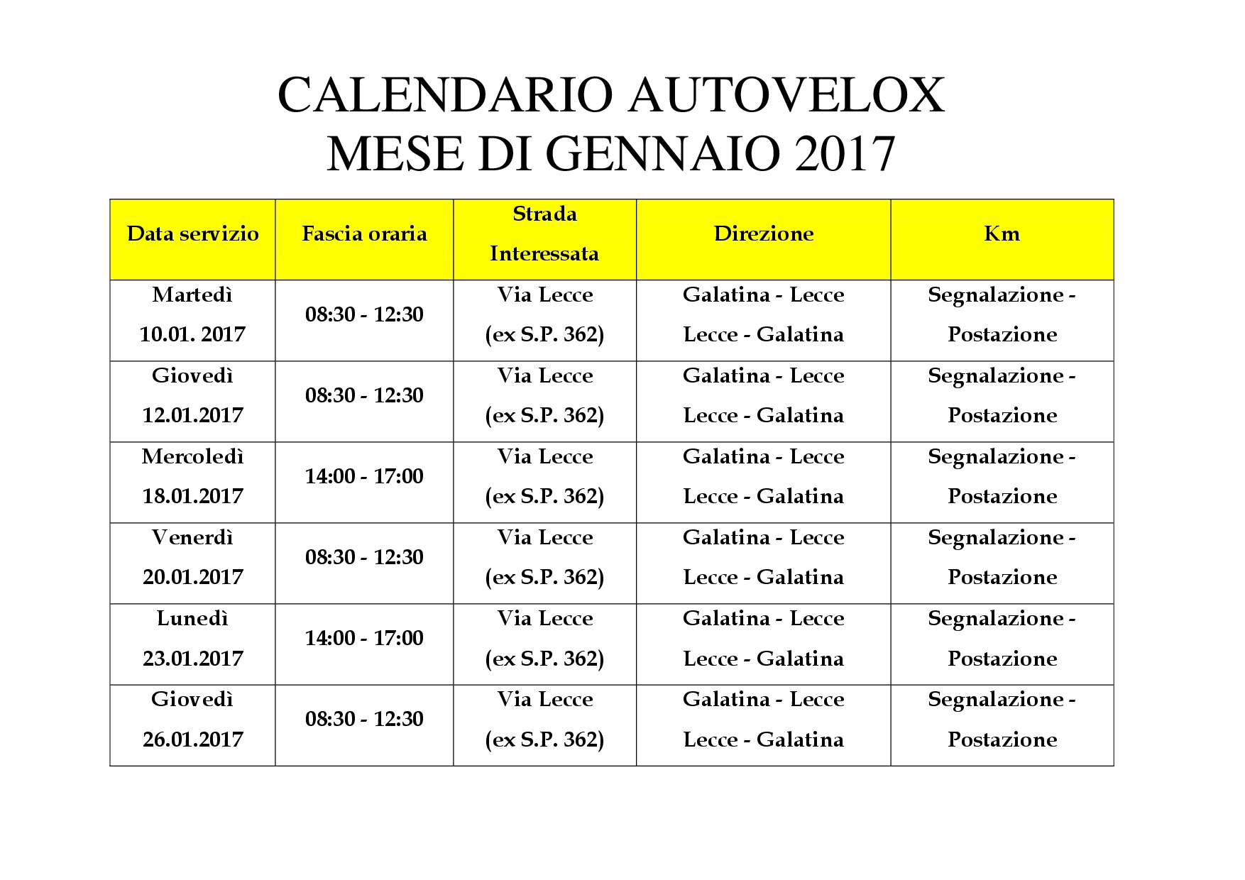 CALENDARIO AUTOVELOX gennaio 2017