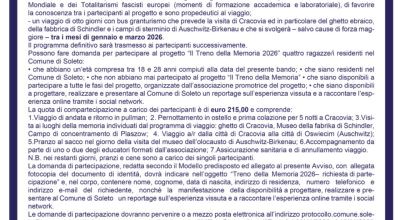 IL TRENO DELLA MEMORIA 2026 AVVISO PUBBLICO