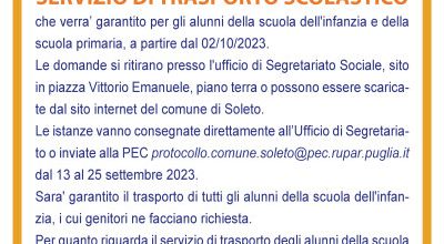 Servizio trasporto scolastico - Apertura iscrizioni