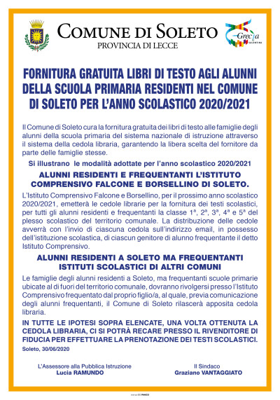 fornitura cedole librarie alunni frequentanti la scuola primaria, residenti n...