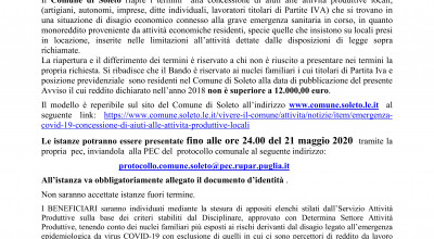 RIAPERTURA E DIFFERIMENTO DEI TERMINI PER L'INVIO DELLE RICHIESTE DI CONTRIBU...