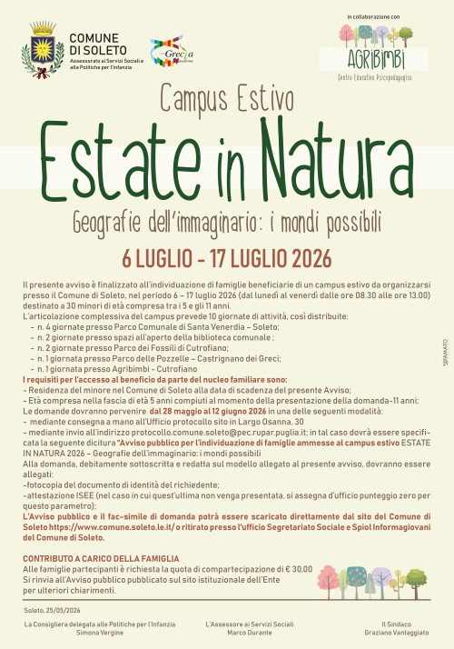 AVVISO PUBBLICO per l&rsquo;acquisizione delle iscrizioni al Campus estivo &l...