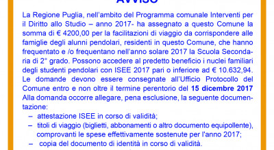 CONTRIBUTO PER FACILITAZIONI DI VIAGGIO AGLI STUDENTI DELLA SCUOLA SECONDARIA...