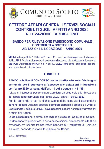 BANDO PER RILEVAZIONE FABBISOGNO COMUNALE CONTRIBUTI A SOSTEGNO ABITAZIONI IN...