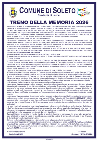 IL TRENO DELLA MEMORIA 2026 AVVISO PUBBLICO