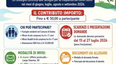 EROGAZIONE CONTRIBUTI ALLE FAMIGLIE PER LA FREQUENZA DI CENTRI ESTIVI