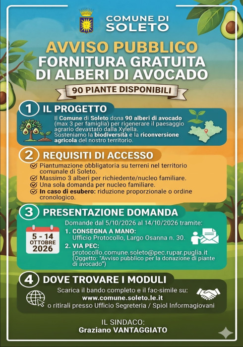 AVVISO PUBBLICO FINALIZZATO ALLA FORNITURA GRATUITA DI ALBERI DI AVOCADO