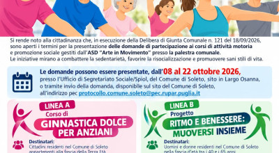 ISCRIZIONE AI CORSI SPORTIVI E DI WELFARE SOCIALE: GINNASTICA DOLCE PER...