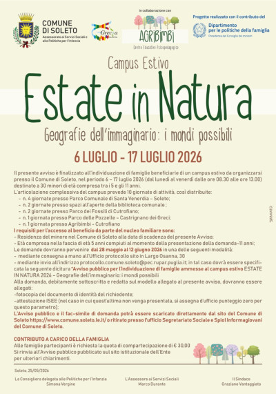 AVVISO PUBBLICO per l&rsquo;acquisizione delle iscrizioni al Campus estivo &l...