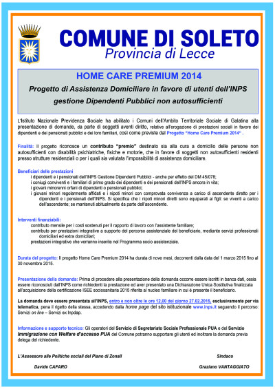 HOME CARE PREMIUM 2014 Progetto di Assistenza Domiciliare in favore di utenti...