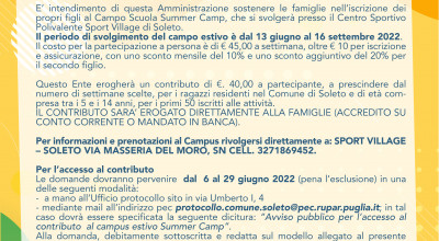 ADESIONE PROGETTO “SUMMER CAMP 2022