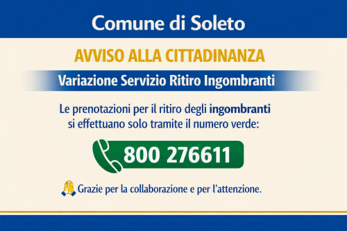 VARIAZIONE SERVIZIO PRENOTAZIONI RITIRO INGOMBRANTI