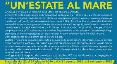 AVVISO PUBBLICO per il servizio &ldquo;UN&rsquo;ESTATE AL MARE &ndash; SOGGIO...