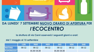 NUOVO ORARIO DI APERTURA DELL&rsquo;ECOCENTRO COMUNALE