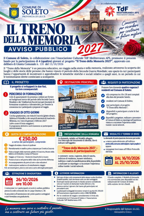     IL TRENO DELLA MEMORIA 2027 AVVISO PUBBLICO