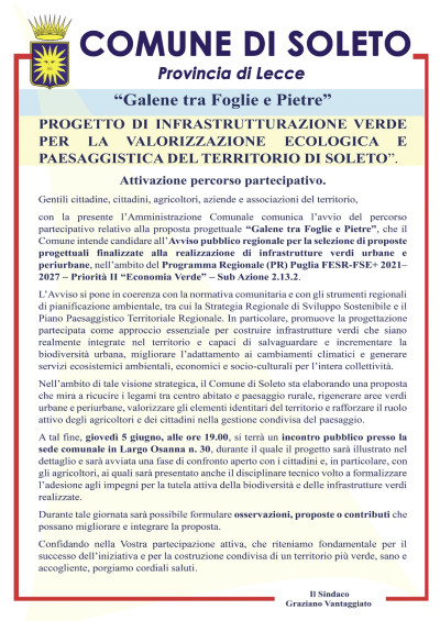 “Galene tra Foglie e Pietre” Progetto di infrastrutturazione verd...