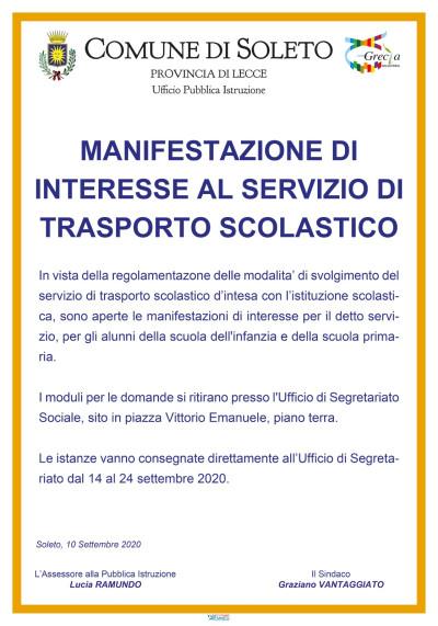 MANIFESTAZIONE DI INTERESSE SERVIZIO DI TRASPORTO SCOLASTICO