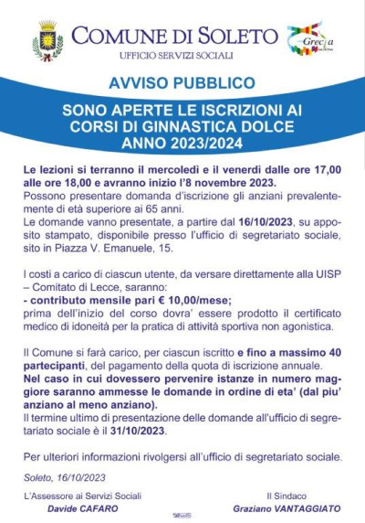 Corso di ginnastica dolce per anziani 2023/2024