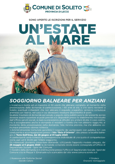 AVVISO PUBBLICO “UN’ESTATE AL MARE – SOGGIORNO BALNEARE PER...