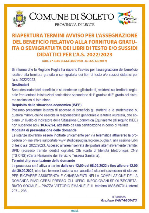 RIAPERTURA TERMINI LIBRI DI TESTO A.S. 2022/2023