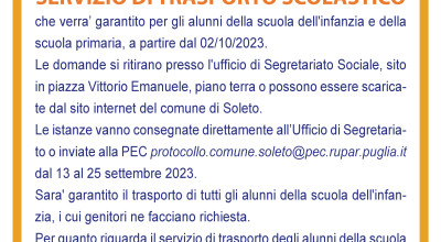 Servizio trasporto scolastico - Apertura iscrizioni